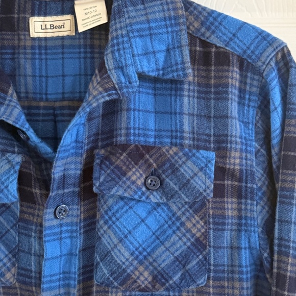 LL Bean Boys Flannel Blue Plaid Size M - Picture 4 of 11